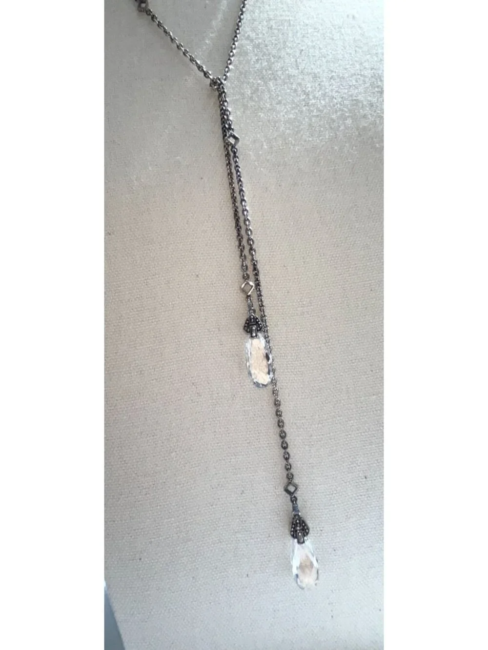 Lagos 750 & Sterling Silver Lariat Necklace With Clear Briolette Stones & Checke